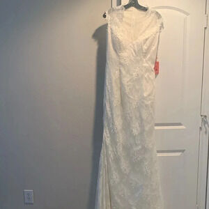 YISHAER Ivory Lace Wedding Dress Cap Sleeve Long V-Neck Size 10 New